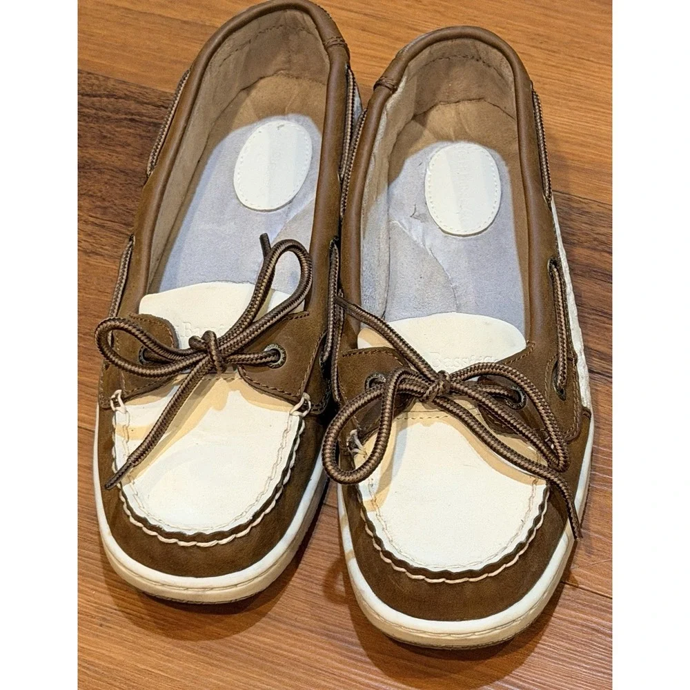Bass Marlin Men's Boat Shoes Brown/White Leather Lace-Up US 7.5 M 3209-261